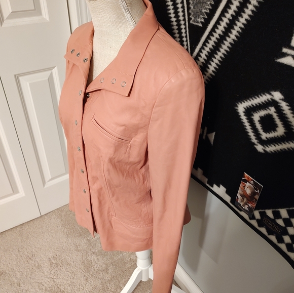 🩷 GUC Piazza Sempione Genuine Italian Leather Button Front Blazer, Pink, 46/M - Picture 8 of 10